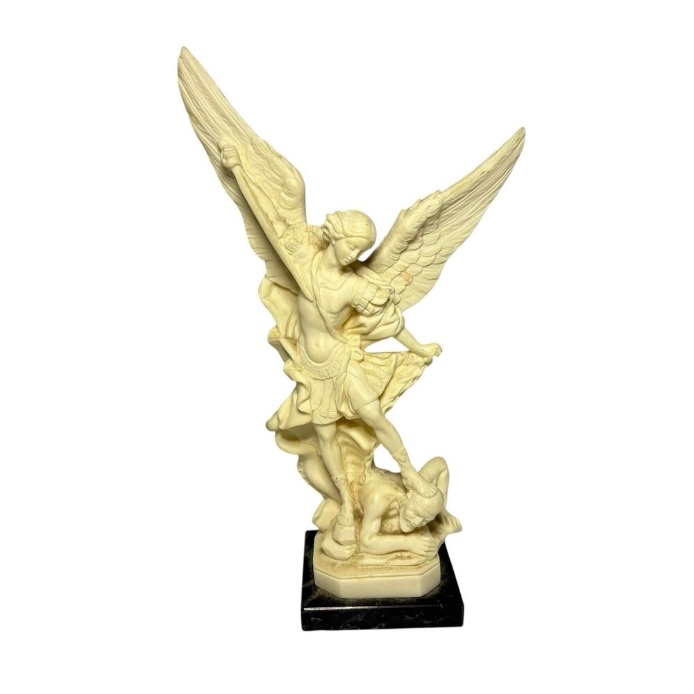 Saint Michael the Archangel Italian Statue Sculpture 8”- Italy-A. Santini Signed